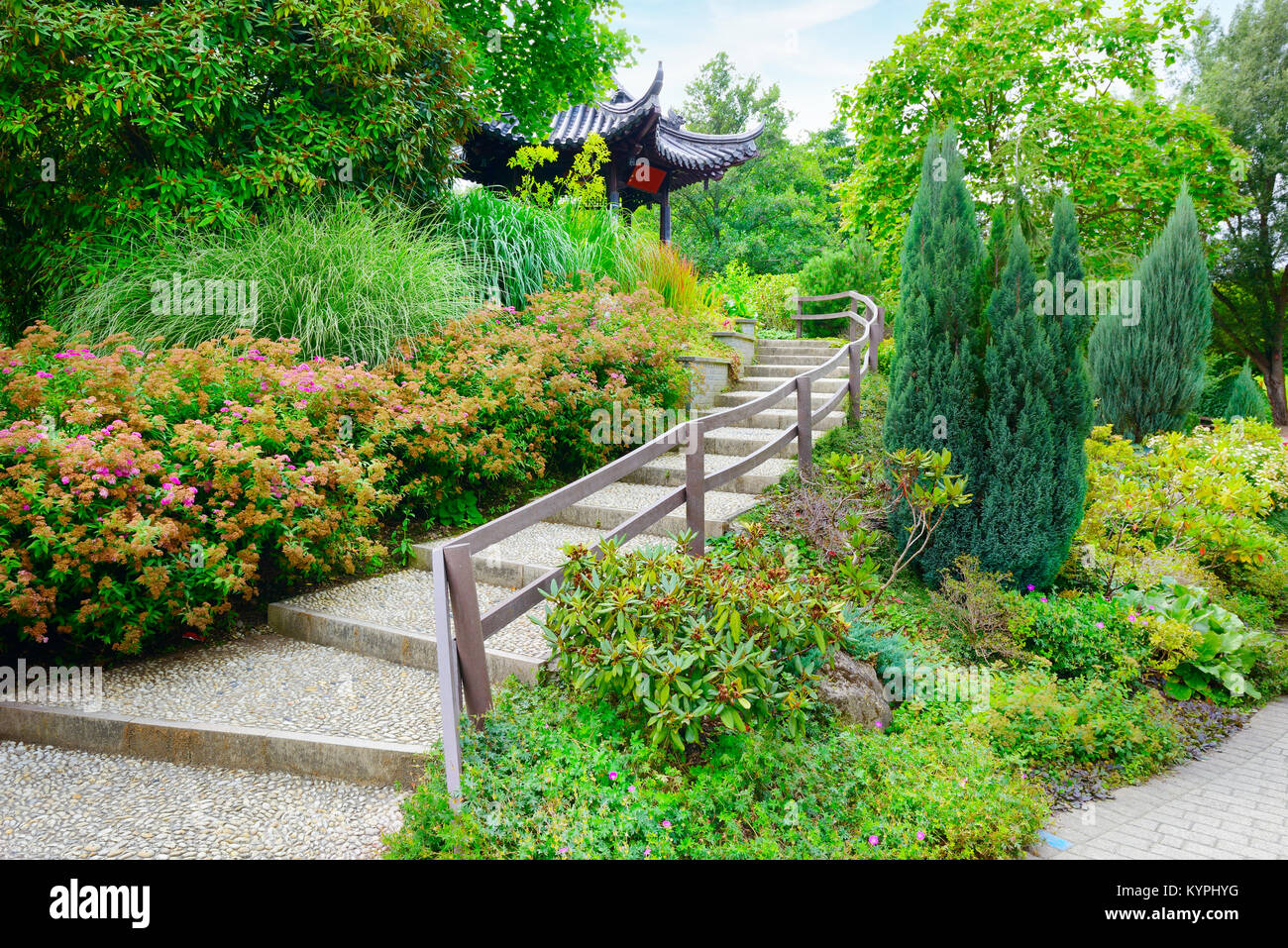 Escalier de pierre dans le magnifique parc d'été Banque D'Images