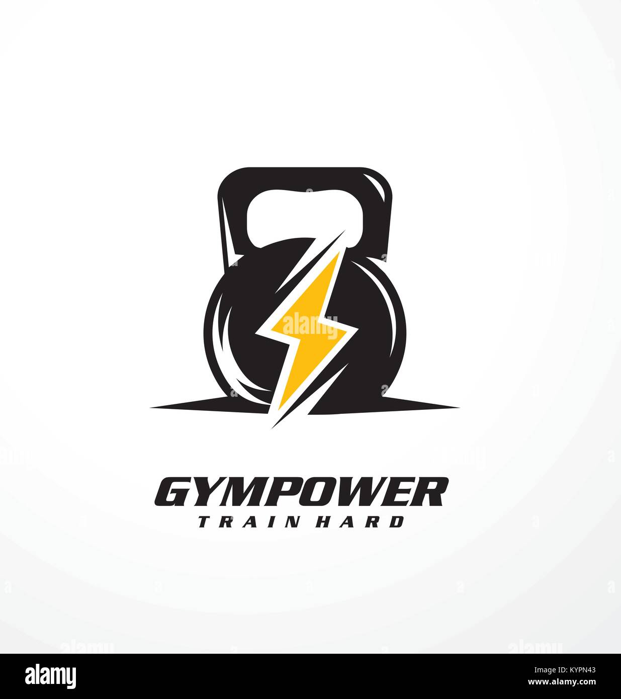 Puissance de sport logo design idée avec électrique bell et thunder symbole dans l'espace négatif. Logo du club de remise en forme et de musculation modèle. Le sport et les loisirs. Illustration de Vecteur