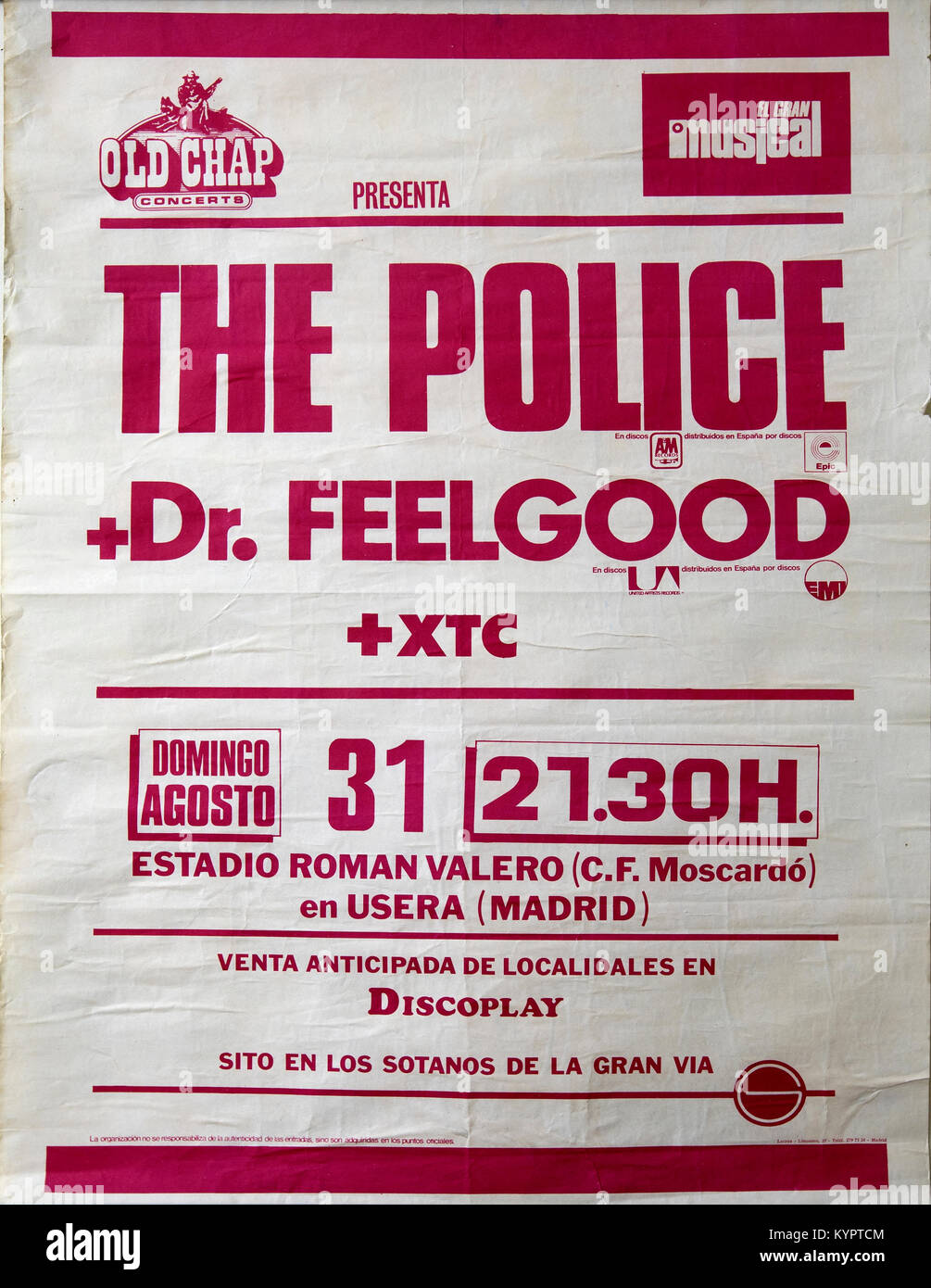La Police, Dr Feelgood et XTC. Madrid Août 1980. Les concerts de musique ancienne Banque D'Images