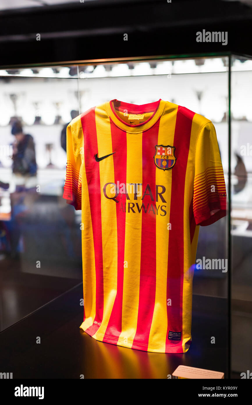 Barcelone, Espagne - 12 janvier 2018 : Le musée de trophées des coupelles et des bourses de l'équipe de FC Barcelone dans le Camp Nou. Banque D'Images