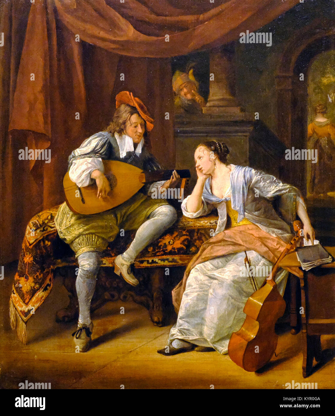 Cavalier jouant un luth à une dame (Lucelle ans Ascagnes), vers 1670 - Jan Steen Banque D'Images