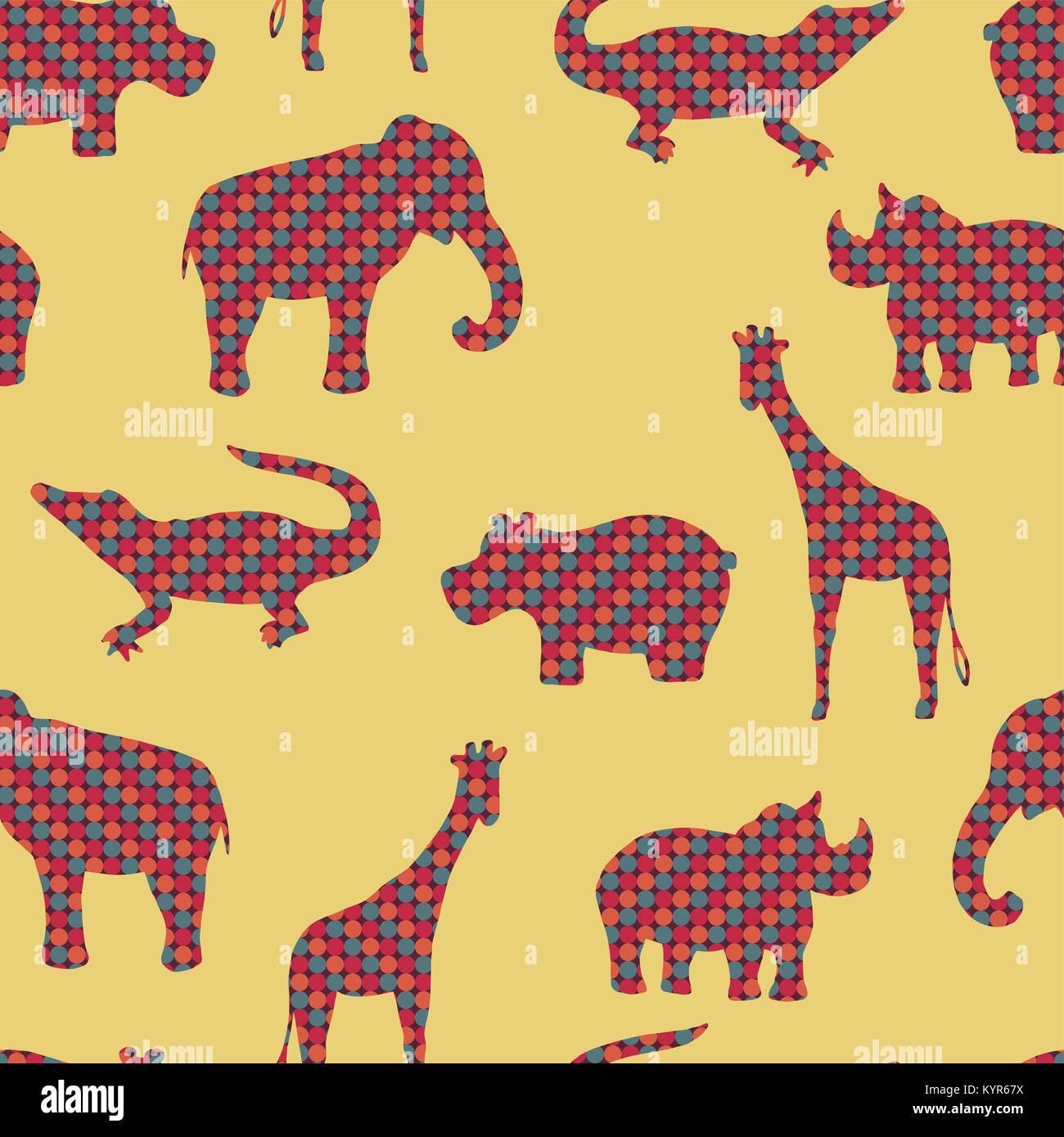 L'éléphant, le rhinocéros, la girafe, le crocodile, l'hippopotame. Illustration de Vecteur