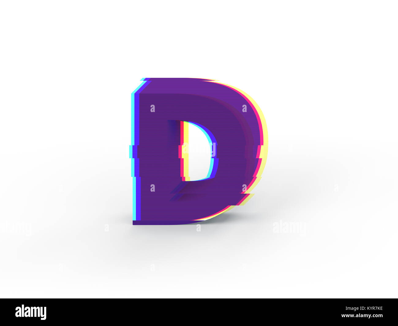 3D réaliste glitch lettre majuscule D avec soft shadow isolé sur fond blanc - La sélection du chemin de fichier. Banque D'Images