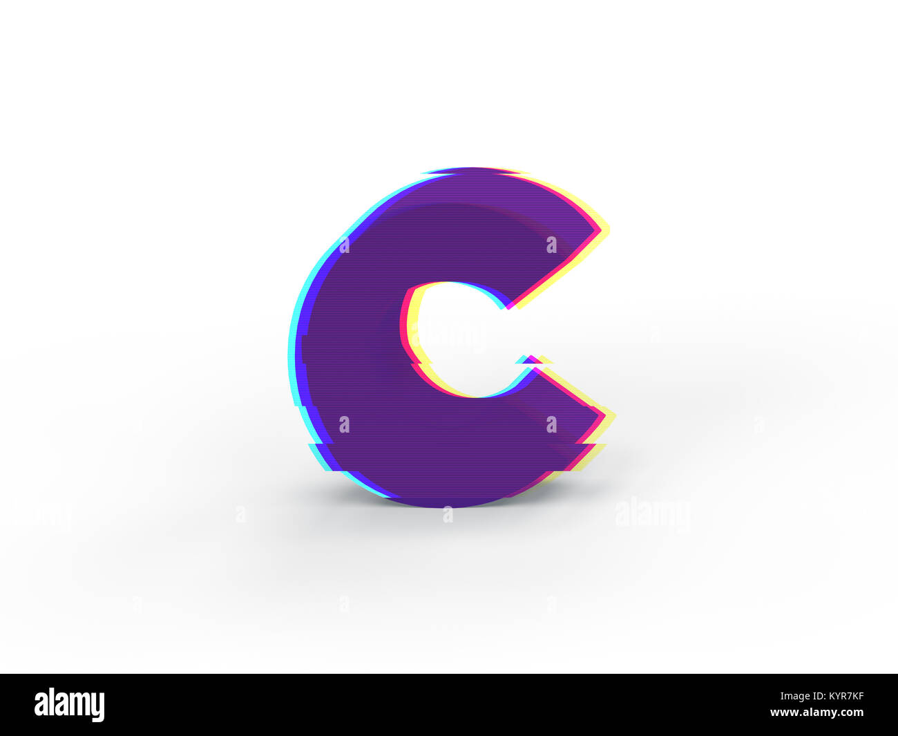 3D réaliste glitch lettre majuscule C avec soft shadow isolé sur fond blanc - La sélection du chemin de fichier. Banque D'Images