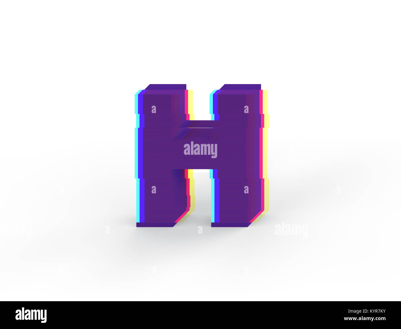3D réaliste glitch lettre majuscule H avec soft shadow isolé sur fond blanc - La sélection du chemin de fichier. Banque D'Images