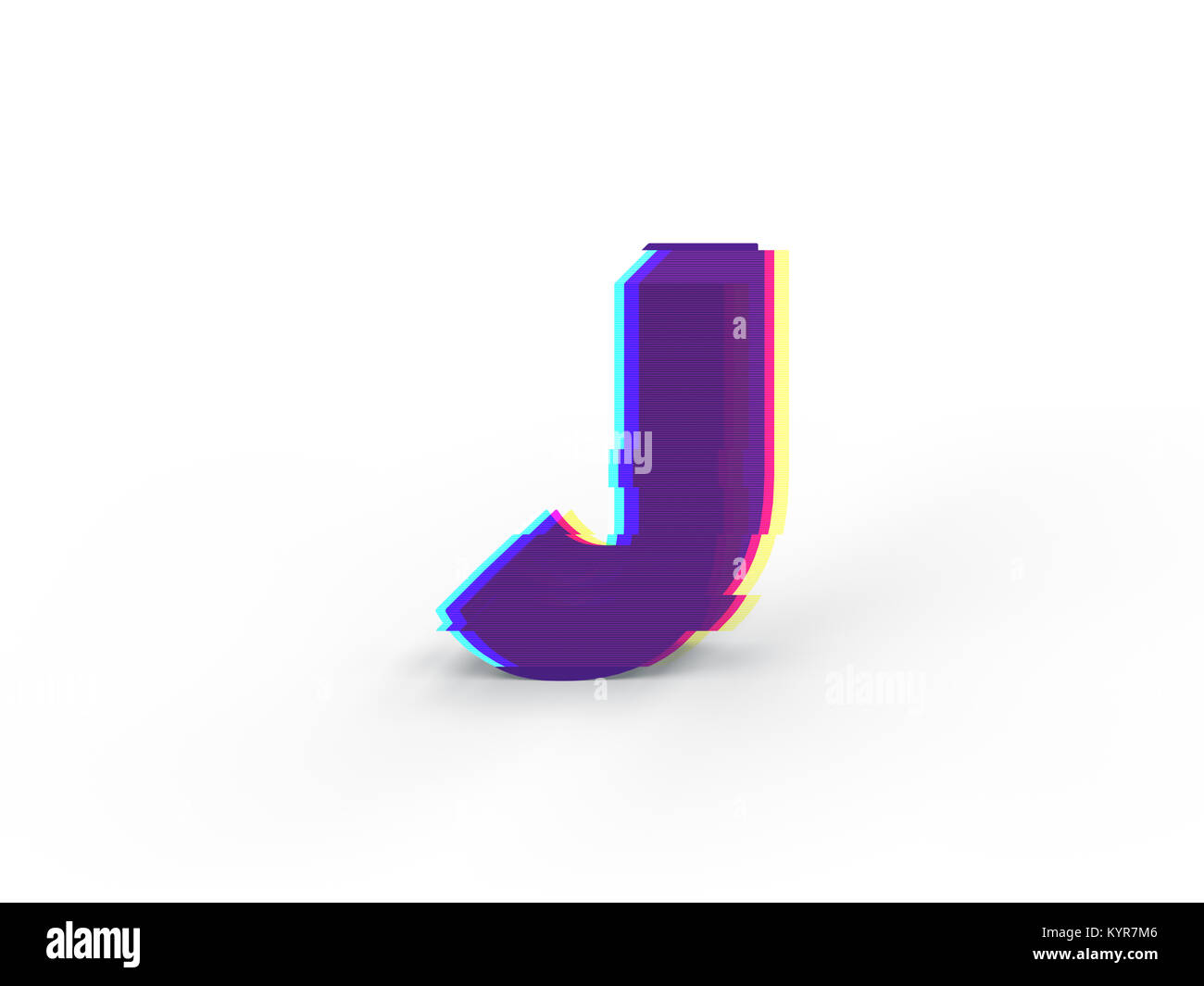 3D réaliste glitch Lettre majuscule J avec soft shadow isolé sur fond blanc - La sélection du chemin de fichier. Banque D'Images