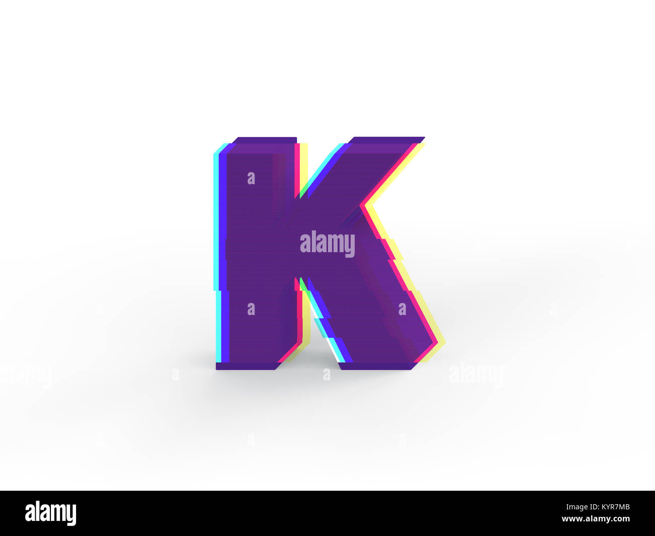 3D réaliste glitch lettre majuscule K avec soft shadow isolé sur fond blanc - La sélection du chemin de fichier. Banque D'Images