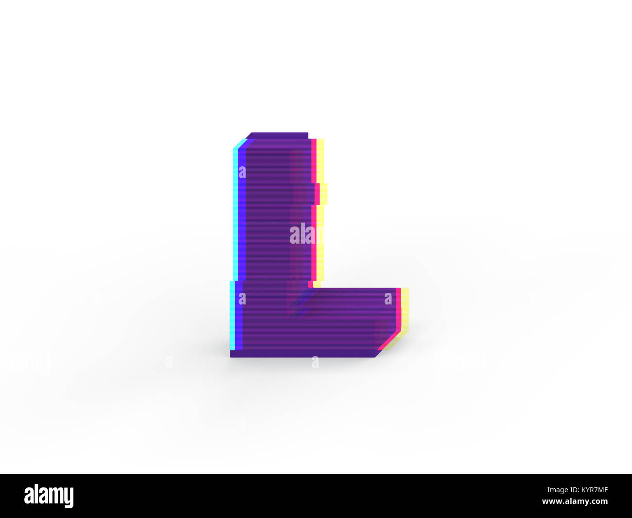 3D réaliste glitch lettre majuscule L avec soft shadow isolé sur fond blanc - La sélection du chemin de fichier. Banque D'Images