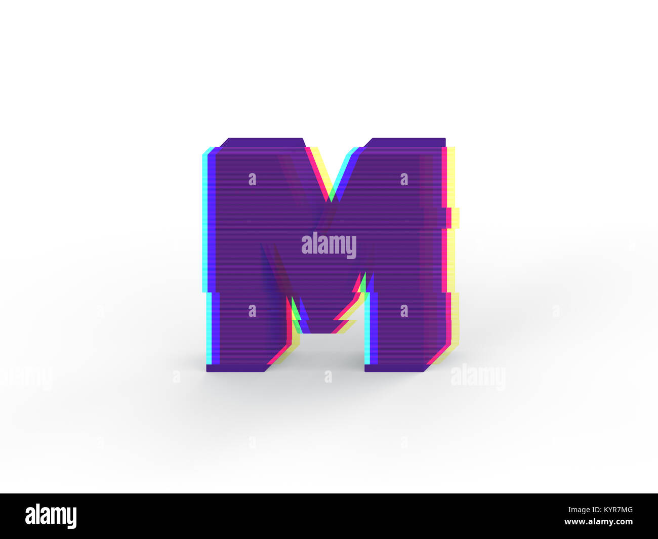 3D réaliste glitch lettre majuscule M avec soft shadow isolé sur fond blanc - La sélection du chemin de fichier. Banque D'Images