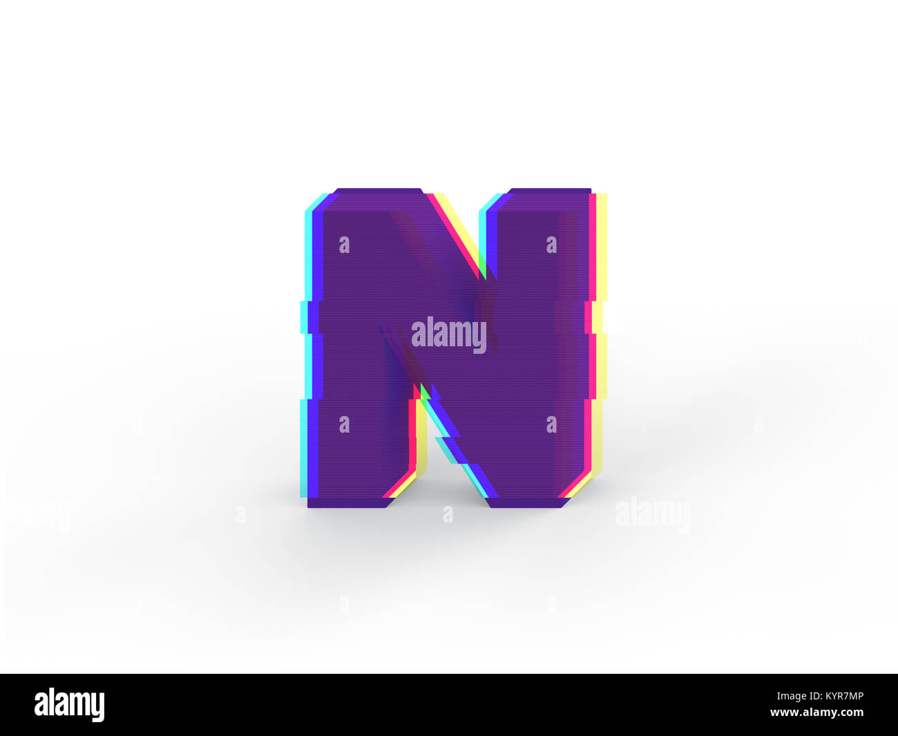 3D réaliste glitch lettre majuscule N avec soft shadow isolé sur fond blanc - La sélection du chemin de fichier. Banque D'Images