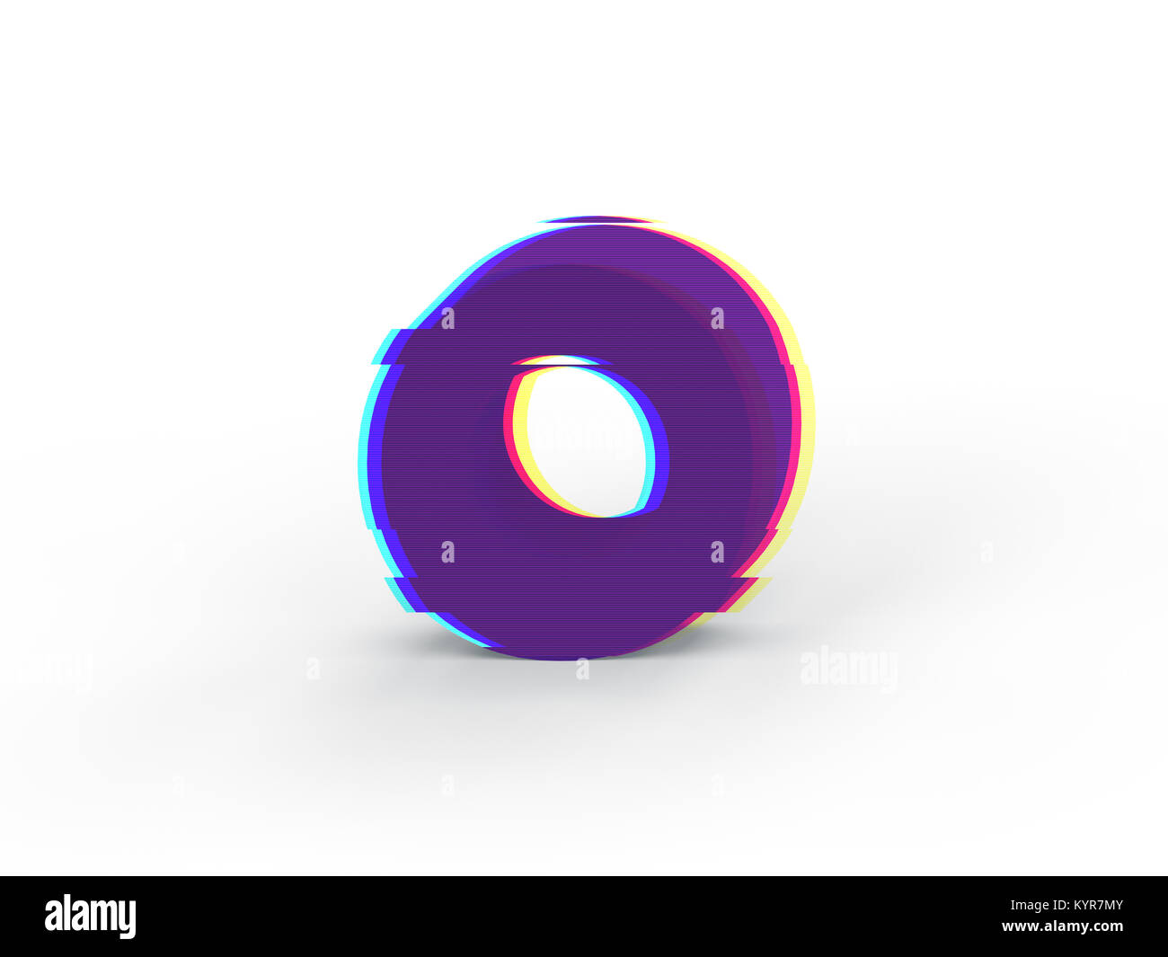 3D réaliste glitch lettre majuscule O avec soft shadow isolé sur fond blanc - La sélection du chemin de fichier. Banque D'Images
