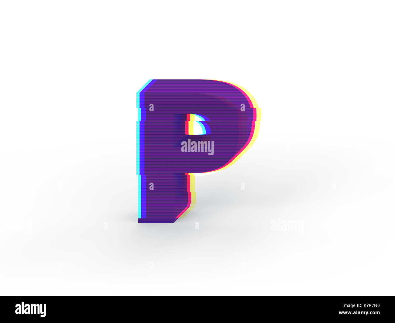 3D réaliste glitch lettre majuscule P avec soft shadow isolé sur fond blanc - La sélection du chemin de fichier. Banque D'Images