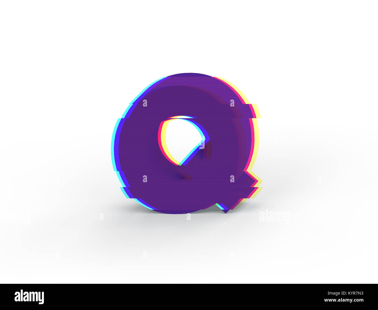 3D réaliste glitch lettre majuscule Q avec soft shadow isolé sur fond blanc - La sélection du chemin de fichier. Banque D'Images