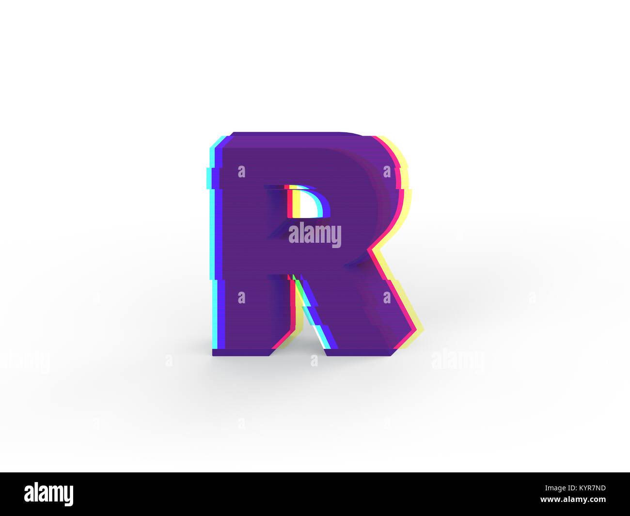 3D réaliste glitch lettre majuscule R avec soft shadow isolé sur fond blanc - La sélection du chemin de fichier. Banque D'Images