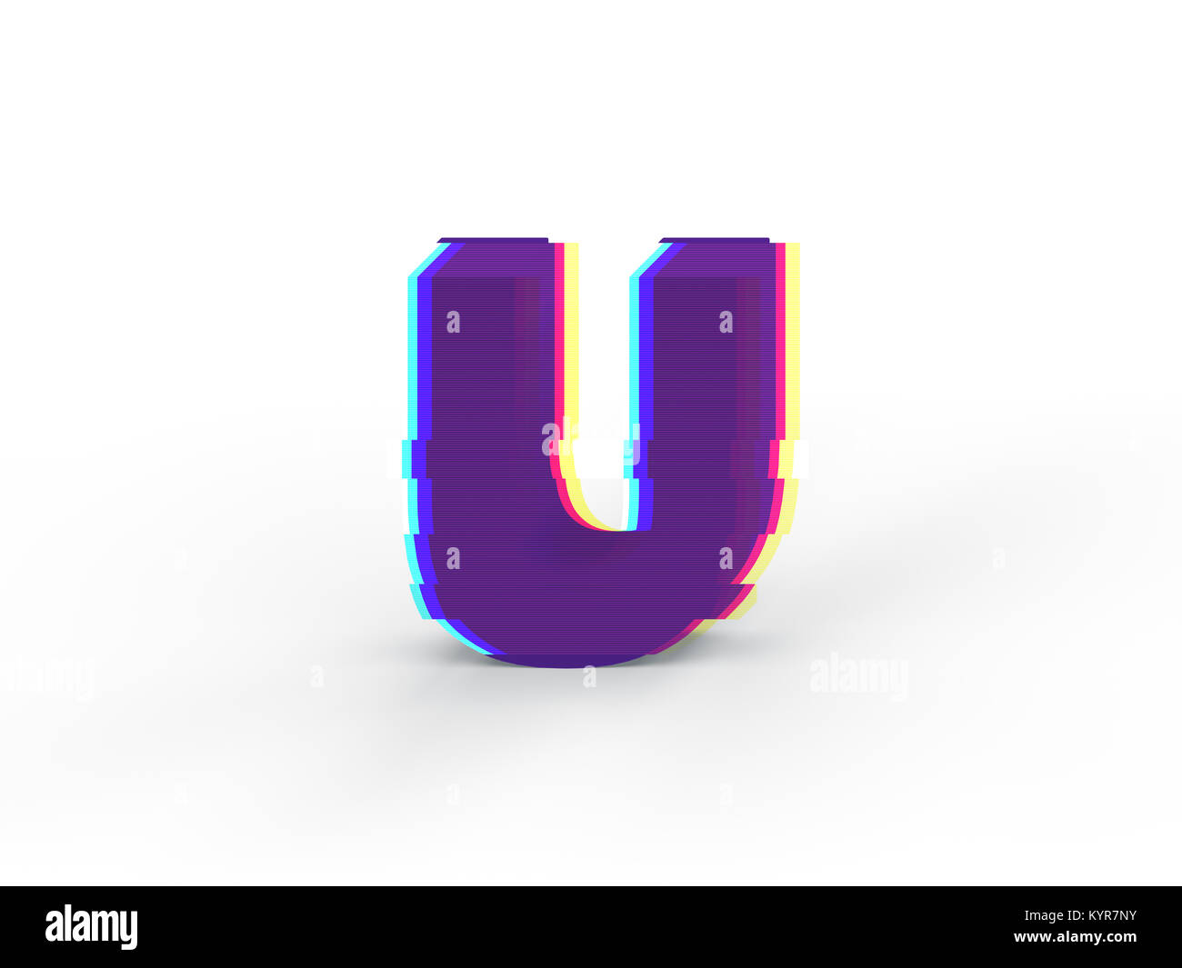 3D réaliste glitch lettre majuscule U avec une ombre douce isolé sur fond blanc - La sélection du chemin de fichier. Banque D'Images