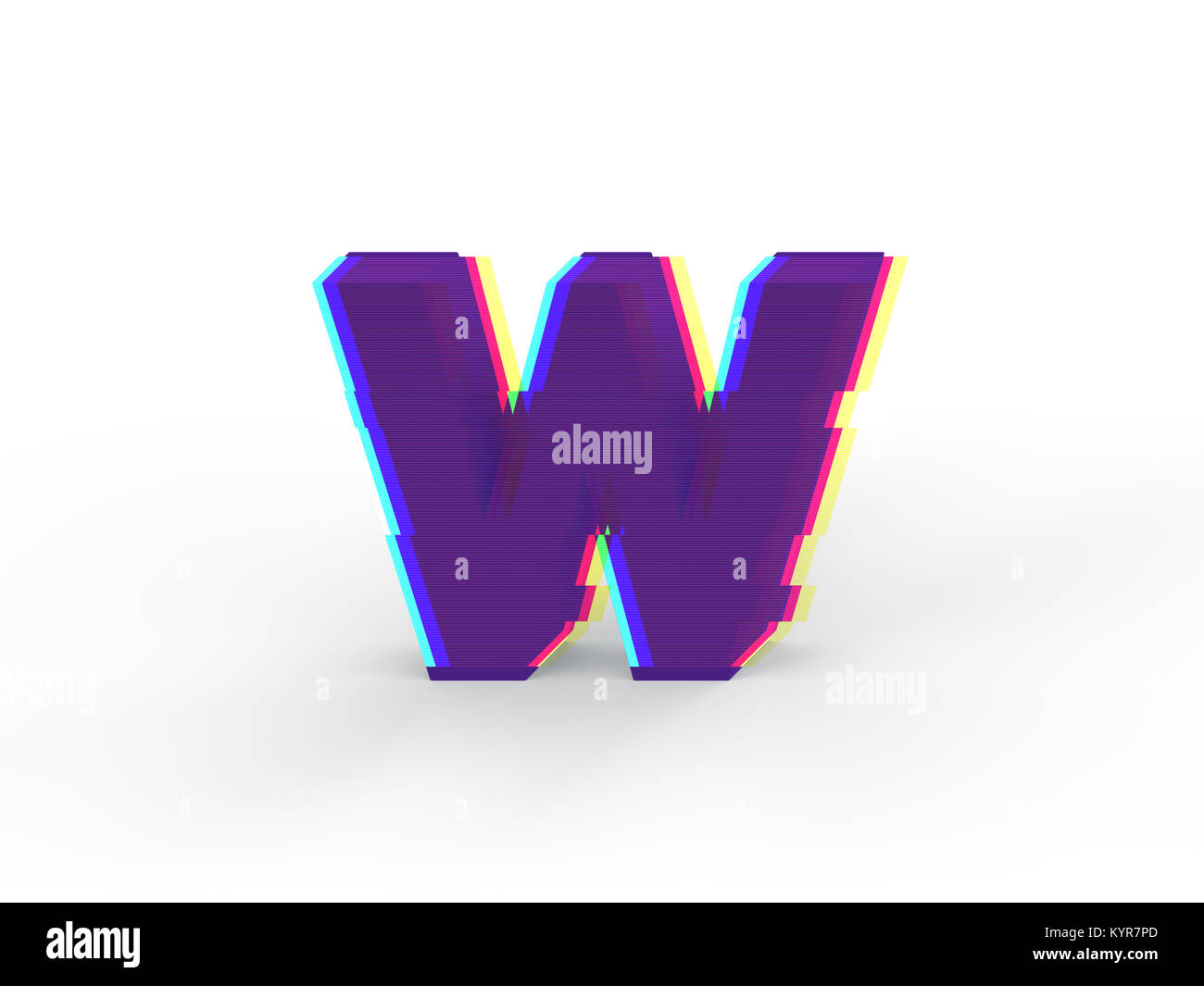 3D réaliste glitch lettre majuscule W avec soft shadow isolé sur fond blanc - La sélection du chemin de fichier. Banque D'Images
