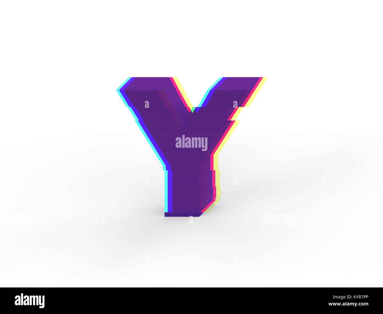 3D réaliste glitch lettre majuscule Y avec soft shadow isolé sur fond blanc - La sélection du chemin de fichier. Banque D'Images