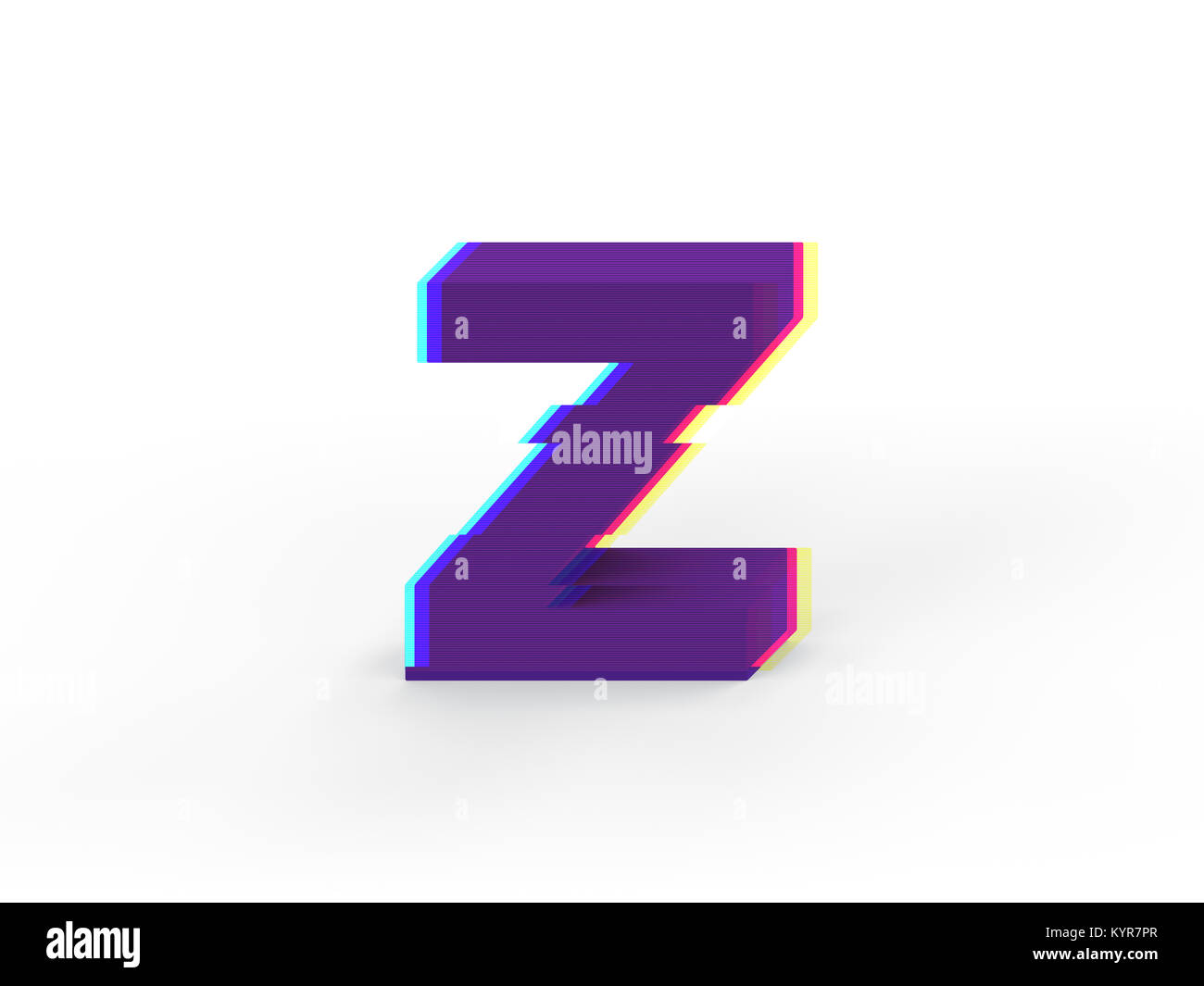 3D réaliste glitch lettre majuscule Z avec soft shadow isolé sur fond blanc - La sélection du chemin de fichier. Banque D'Images
