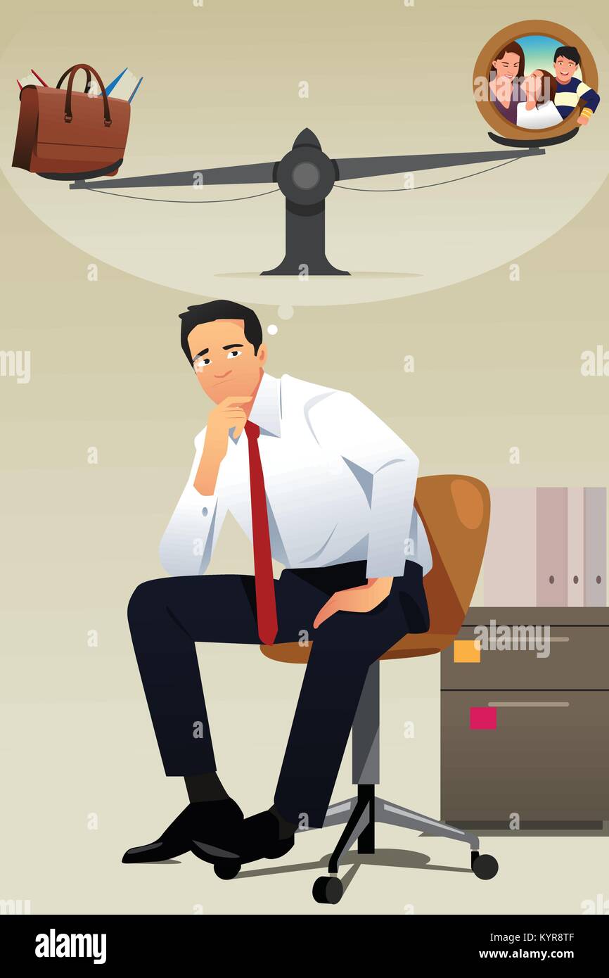 Un vecteur illustration de Stressed Businessman choisir entre carrière et famille Illustration de Vecteur