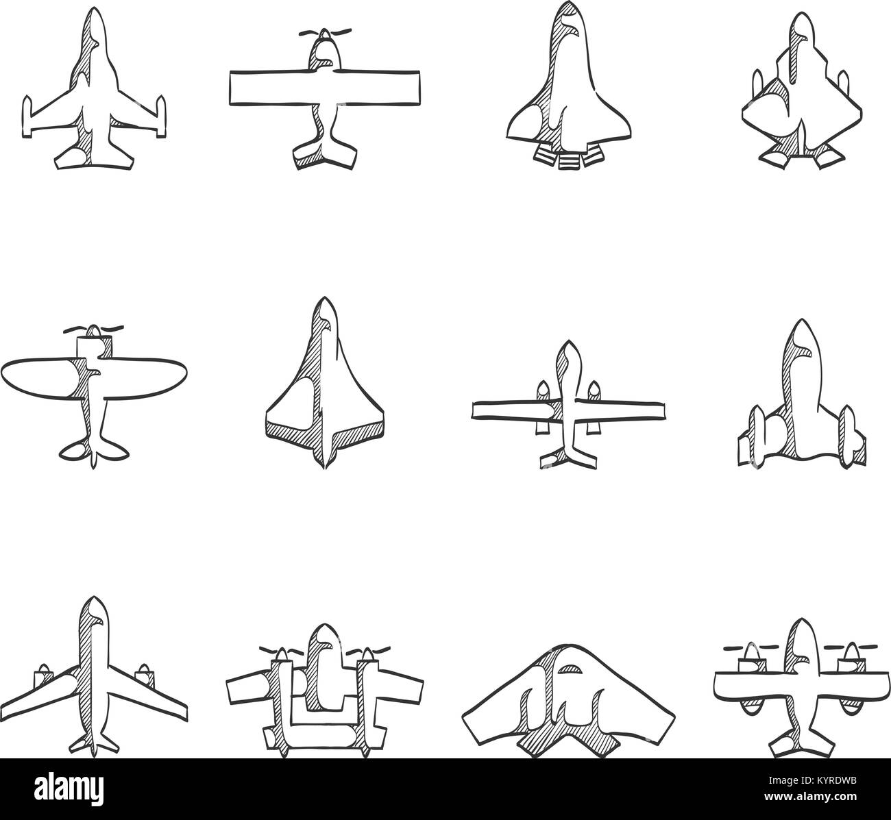 Les icônes de l'avion au croquis. Illustration de Vecteur