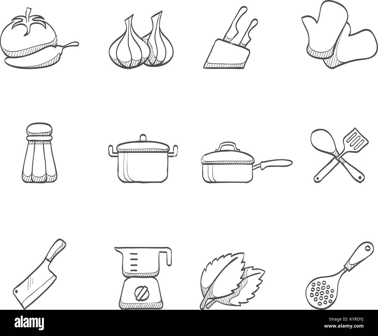 Icônes de cuisson au croquis. Illustration de Vecteur