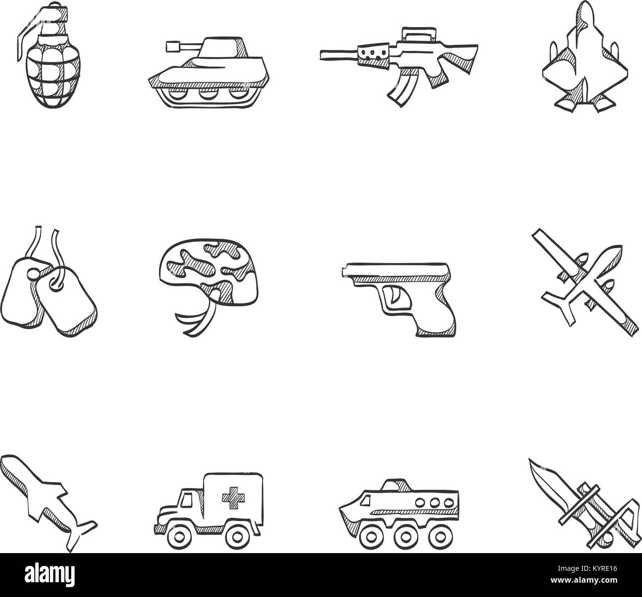 Icônes de militaires de croquis. Illustration de Vecteur