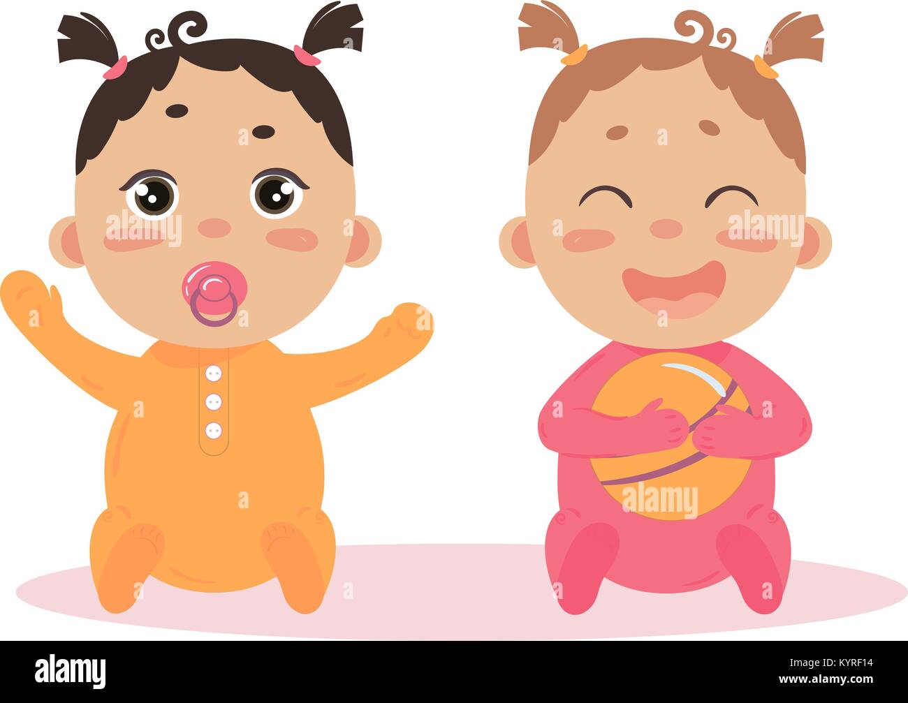 Naissance bebe Fille jumeaux siégeant ensemble Illustration de Vecteur