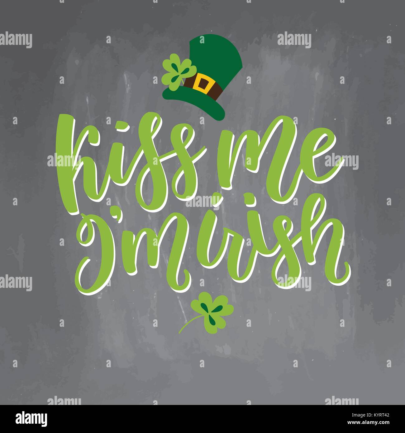 Saint Patricks Day Greeting card avec les feuilles de trèfle vert étincelaient et texte. Inscription - embrasse-moi, je suis irlandais. St Patrick Day lettrage. Vector hol Illustration de Vecteur