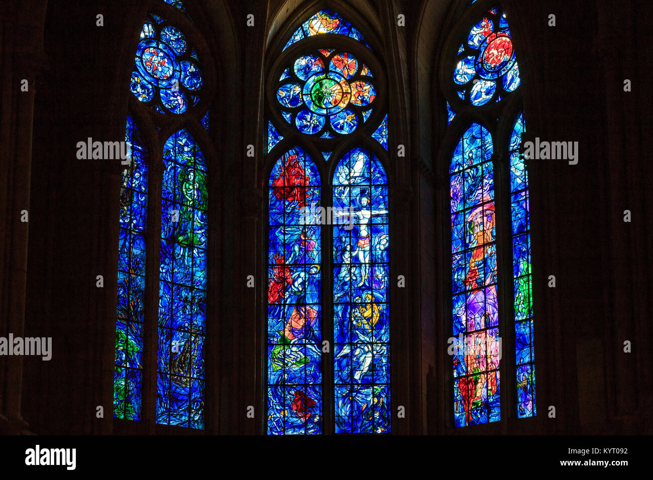 France, Marne (51), Reims, cathédrale Notre-Dame de Reims, classée patrimoine mondial de l'UNESCO, Marc Chagall dans bibliothèque nationale de la chapelle axiale de Banque D'Images