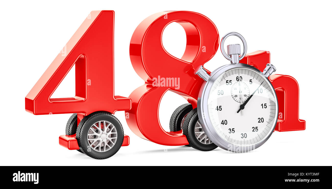 48 heures livraison rapide, rendu 3D concept isolé sur fond blanc Banque D'Images