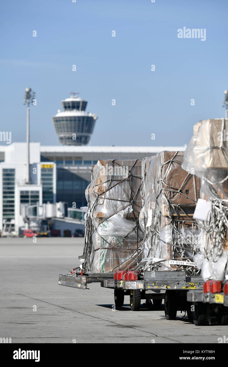 Cargo, fret, fret aérien, avion, avion, avion, compagnies aériennes, airways, rouleau, in, out, l'aéroport de Munich, Banque D'Images