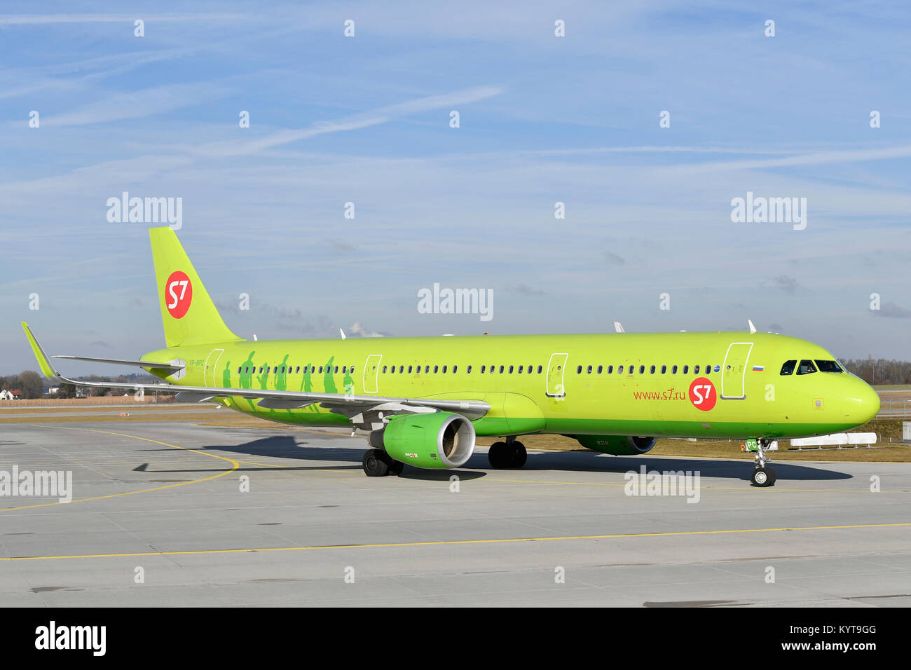 S7, Airbus, A320, avion, avion, avion, compagnies aériennes, airways, rouleau, in, out, l'aéroport de Munich, Banque D'Images