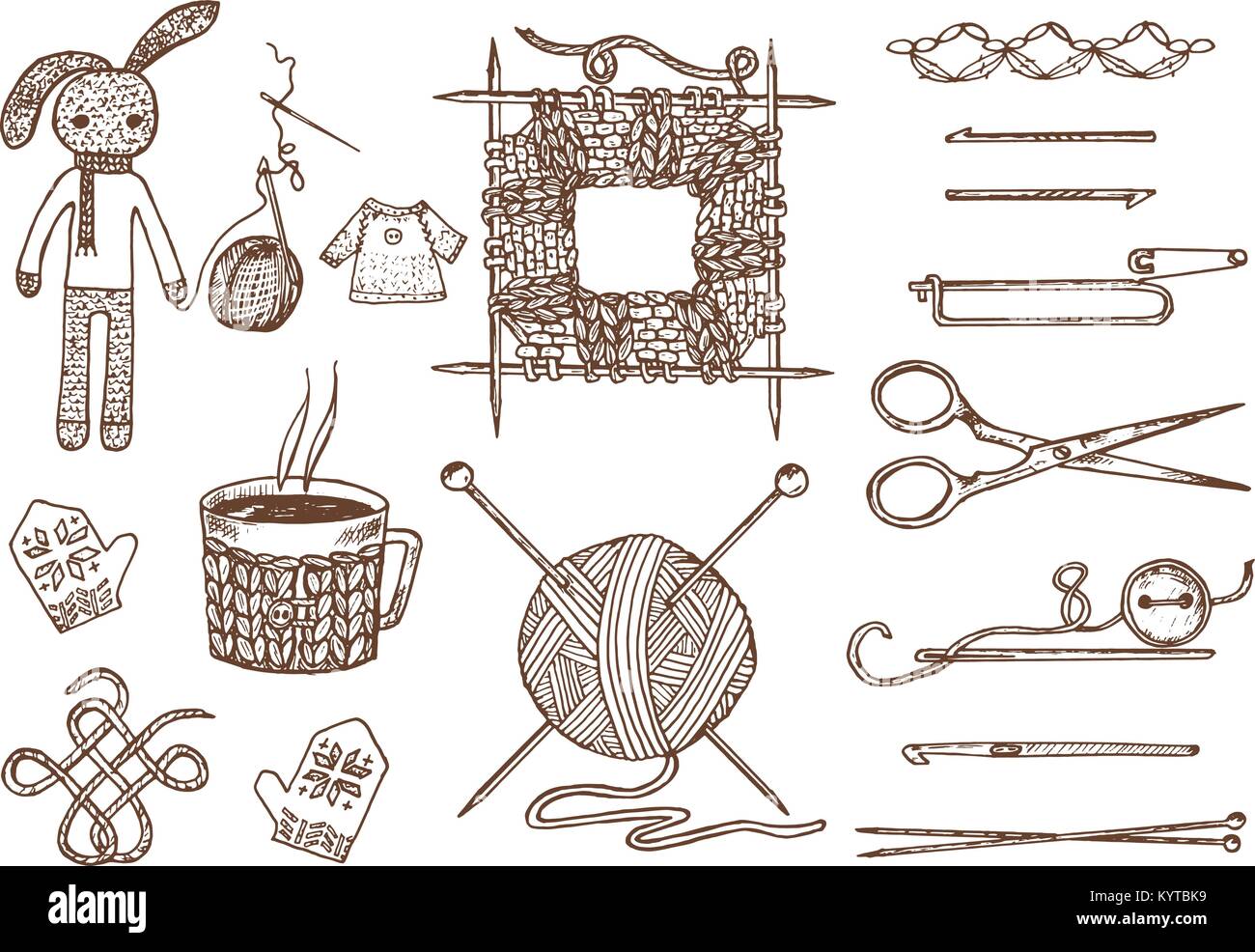 Set d'outils pour le tricot ou le crochet, matériaux ou éléments d'aiguille  à coudre. club. a la main pour DIY. atelier de couture et fils naturel. la  laine de mouton accueil, démêlés