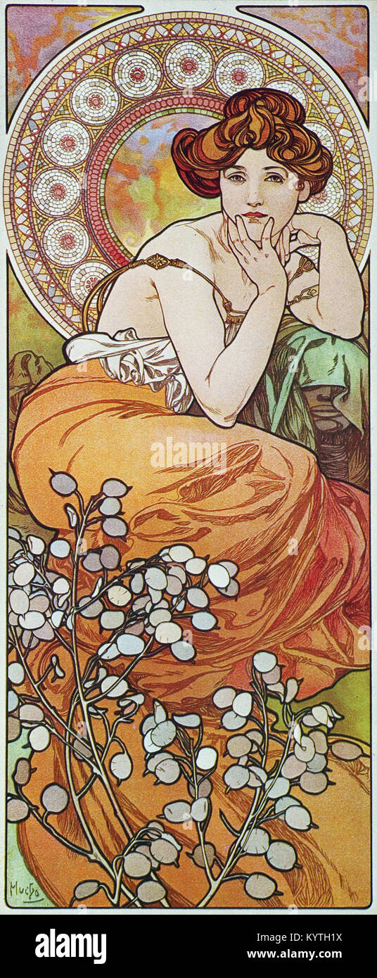 Alphonse Mucha Alfons Maria (1860 - 1939) Belle femme aux cheveux rouges Photo Stock - Alamy
