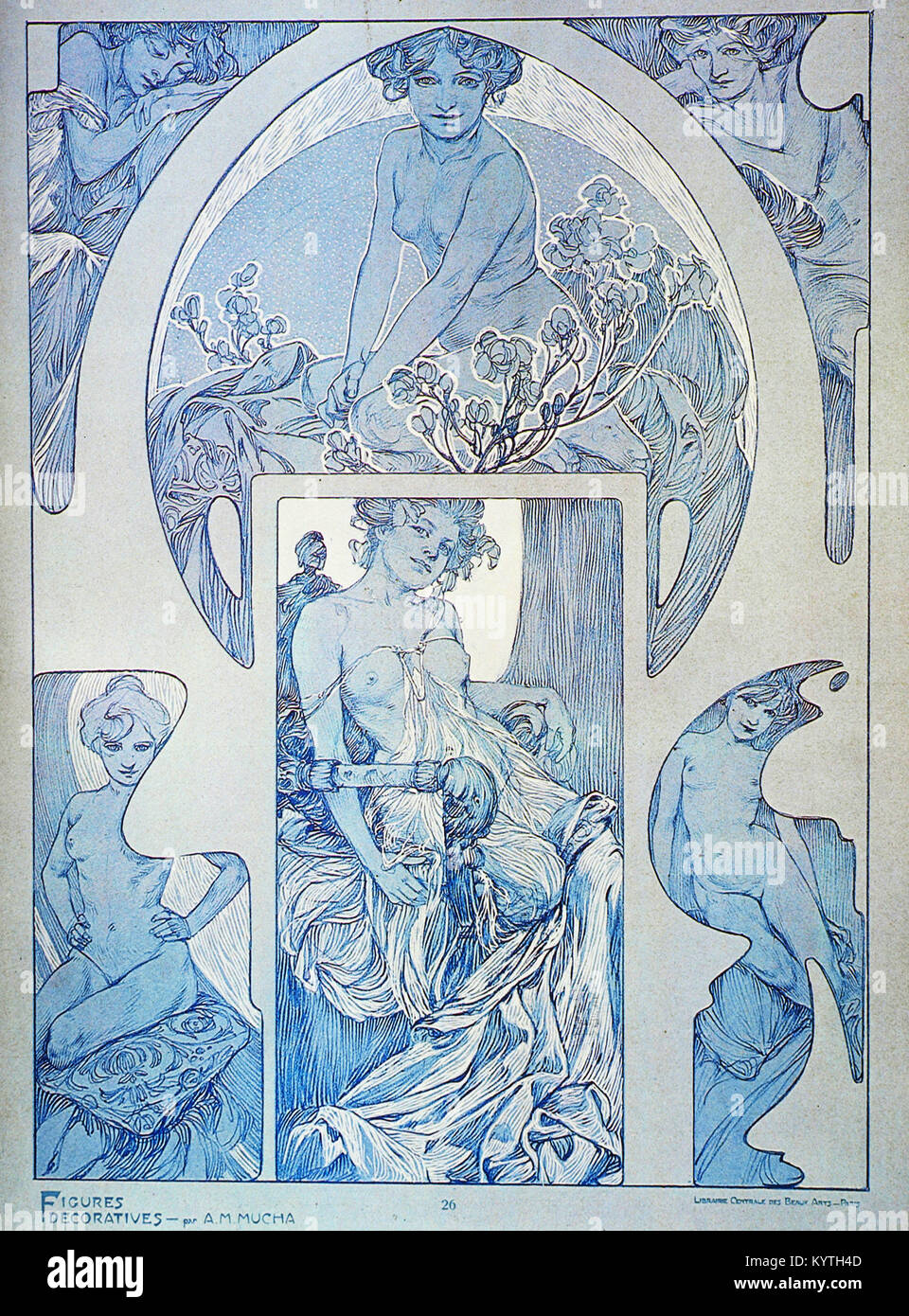 Alphonse Maria Mucha - Chiffres 1939 1860 décoratives - femme bleu ...
