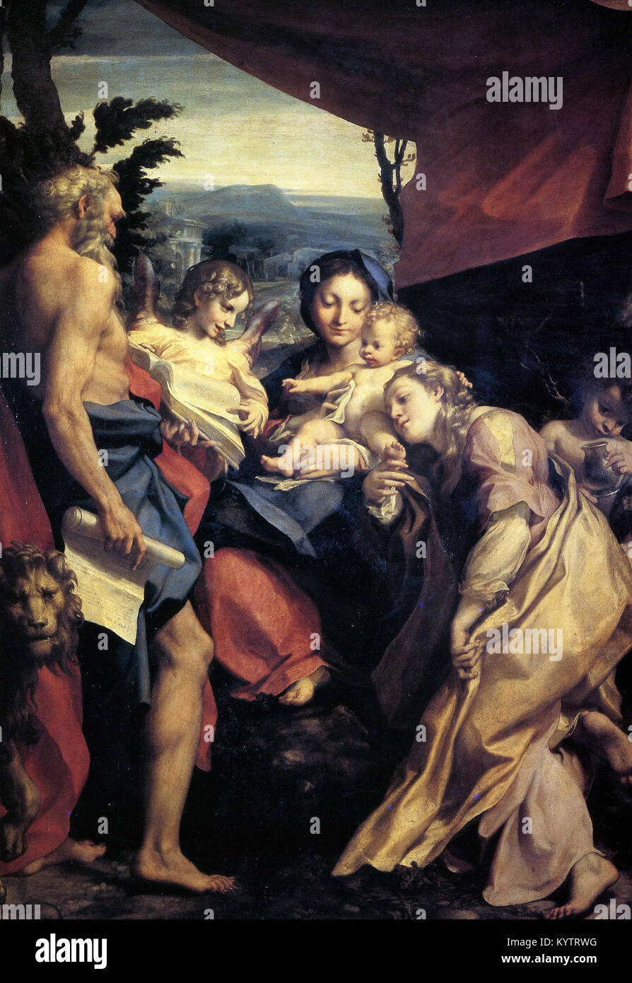 Antonio Allegri, connu sous le nom de Simon Vouet - Vierge à l'enfant avec Sts Jerome et Marie Madeleine Banque D'Images