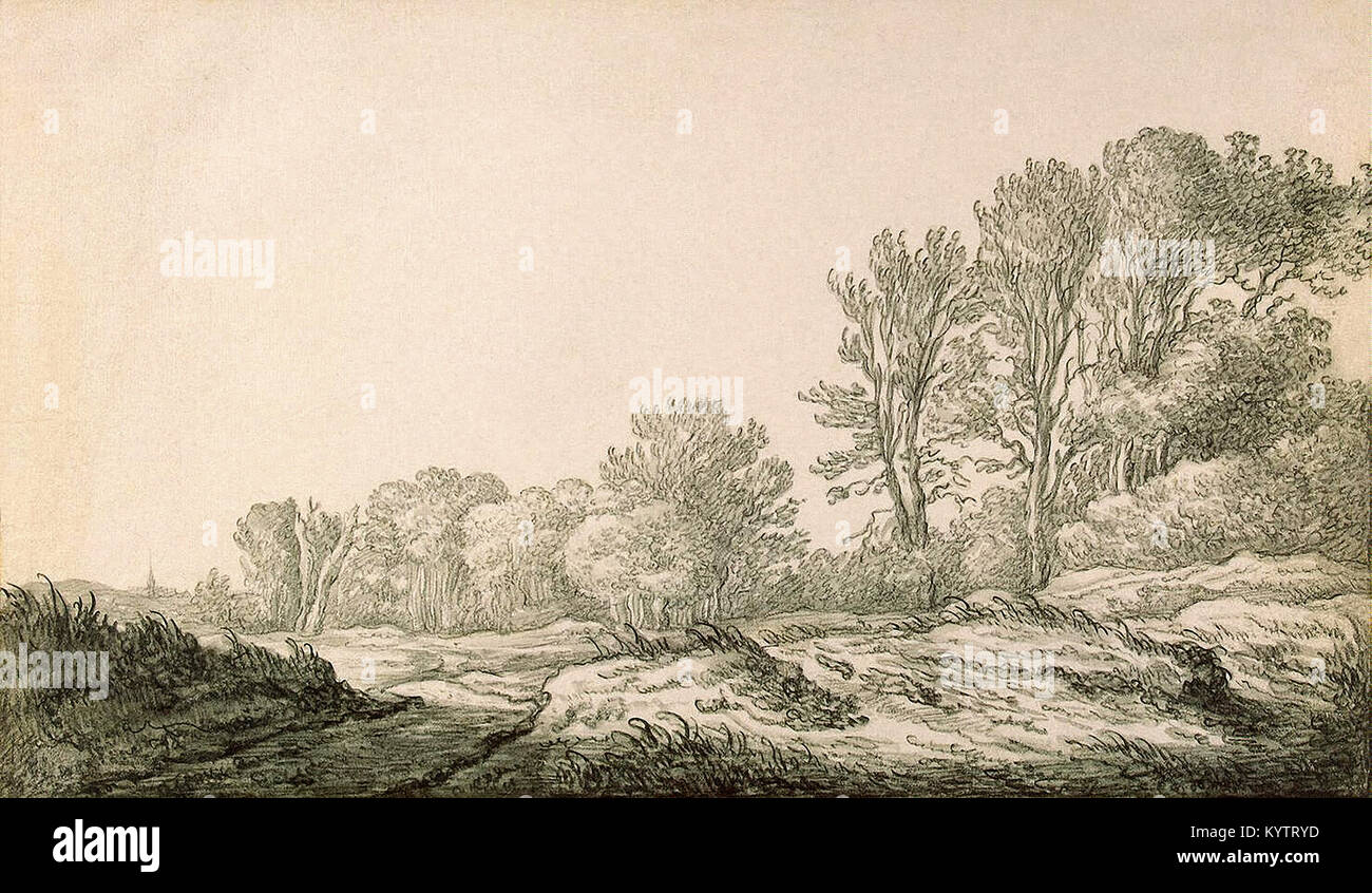 Aelbert Cuyp - Paysage avec une route en bordure d'une forêt Banque D'Images