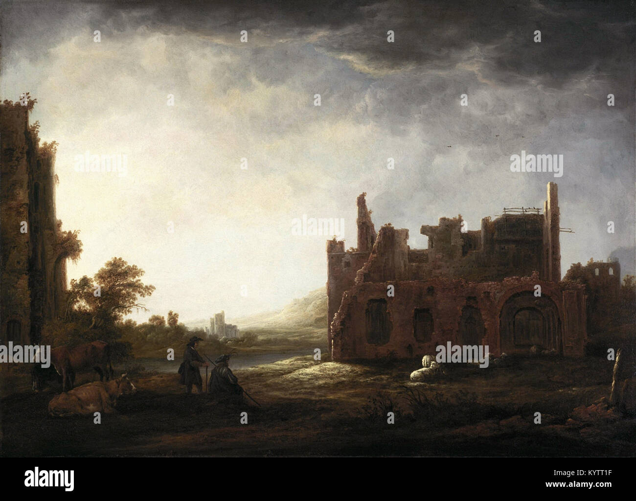 Aelbert Cuyp - paysage avec les ruines de l'abbaye de Rijnsburg Banque D'Images