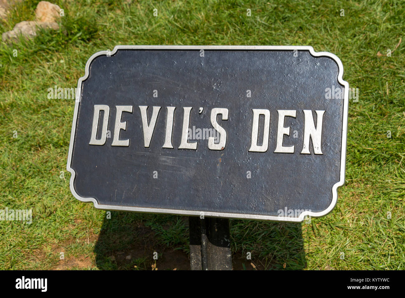 Devils Den signe, Gettysburg National Military Park, Virginia, United States. Banque D'Images
