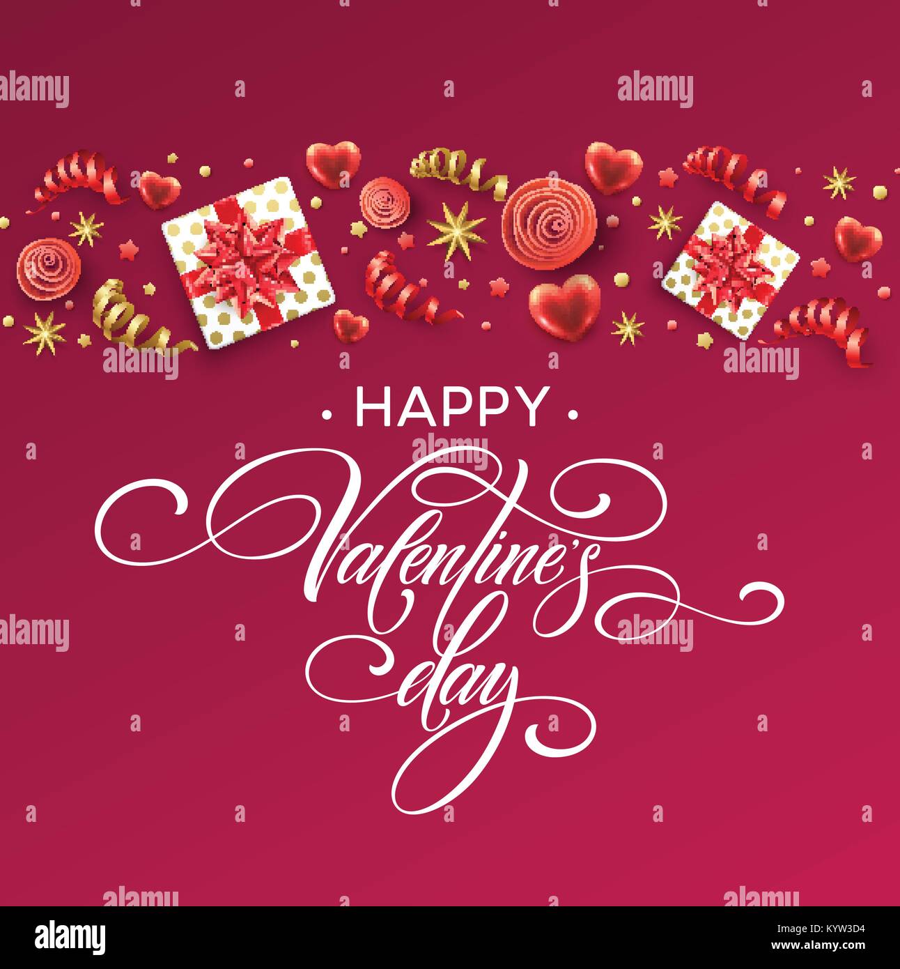 Lettrage calligraphie dessinés à la main, Happy Valentine Day. Boîte cadeau couleur, des arcs et des rubans. Vector illustration Illustration de Vecteur
