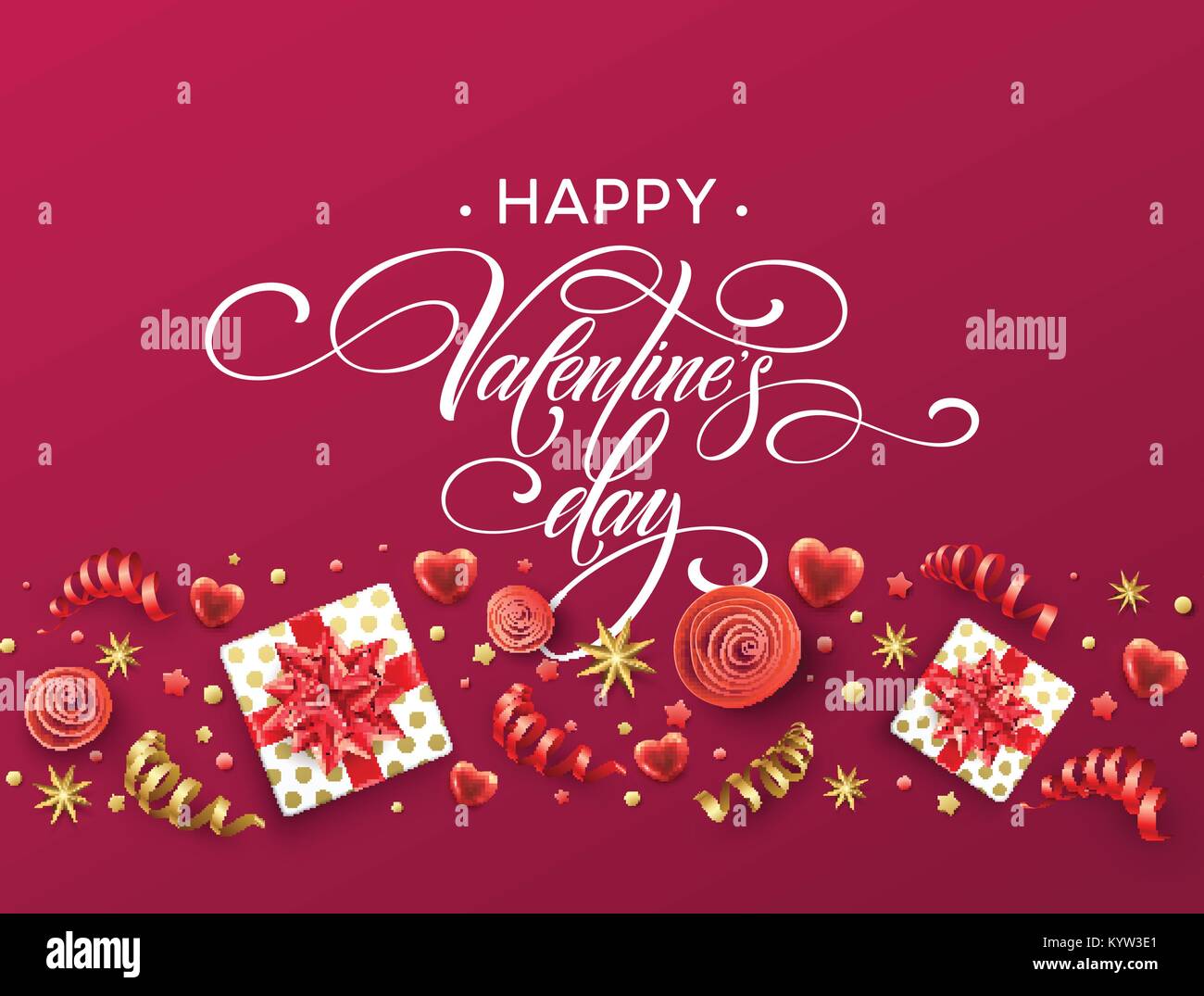 Lettrage calligraphie dessinés à la main, Happy Valentine Day. Boîte cadeau couleur, des arcs et des rubans. Vector illustration Illustration de Vecteur