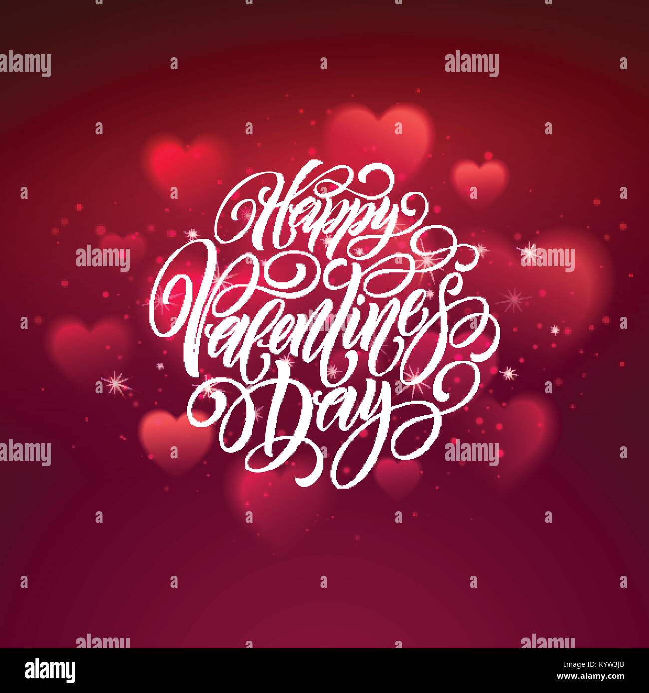 Happy valentines day texte manuscrit sur l'arrière-plan flou coeur. Vector illustration Illustration de Vecteur