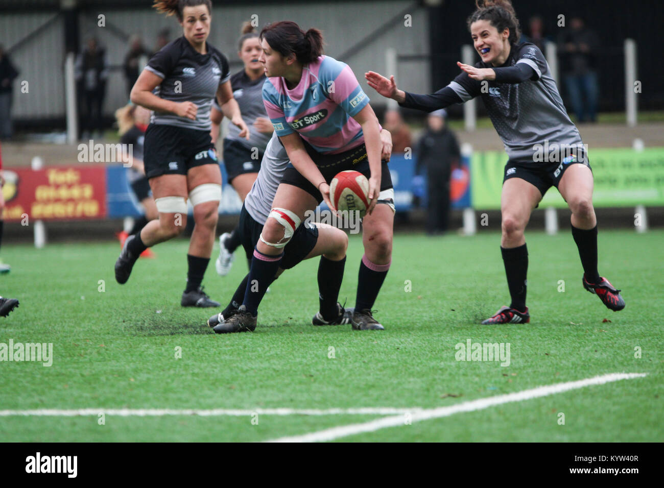 14 janvier 2018. Pontypridd RFC, le Pays de Galles. Cardiff Blues Mesdames match contre Ospreys Mesdames. Score final a été Ospreys 22-10 Cardiff Banque D'Images