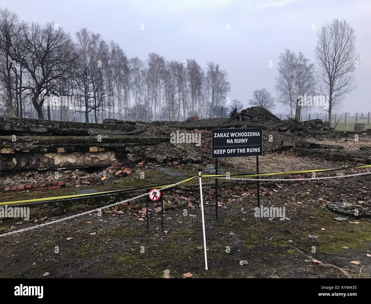 Reste de la chambre à gaz à Auschwitz Birkenau camp de concentration, Pologne Banque D'Images