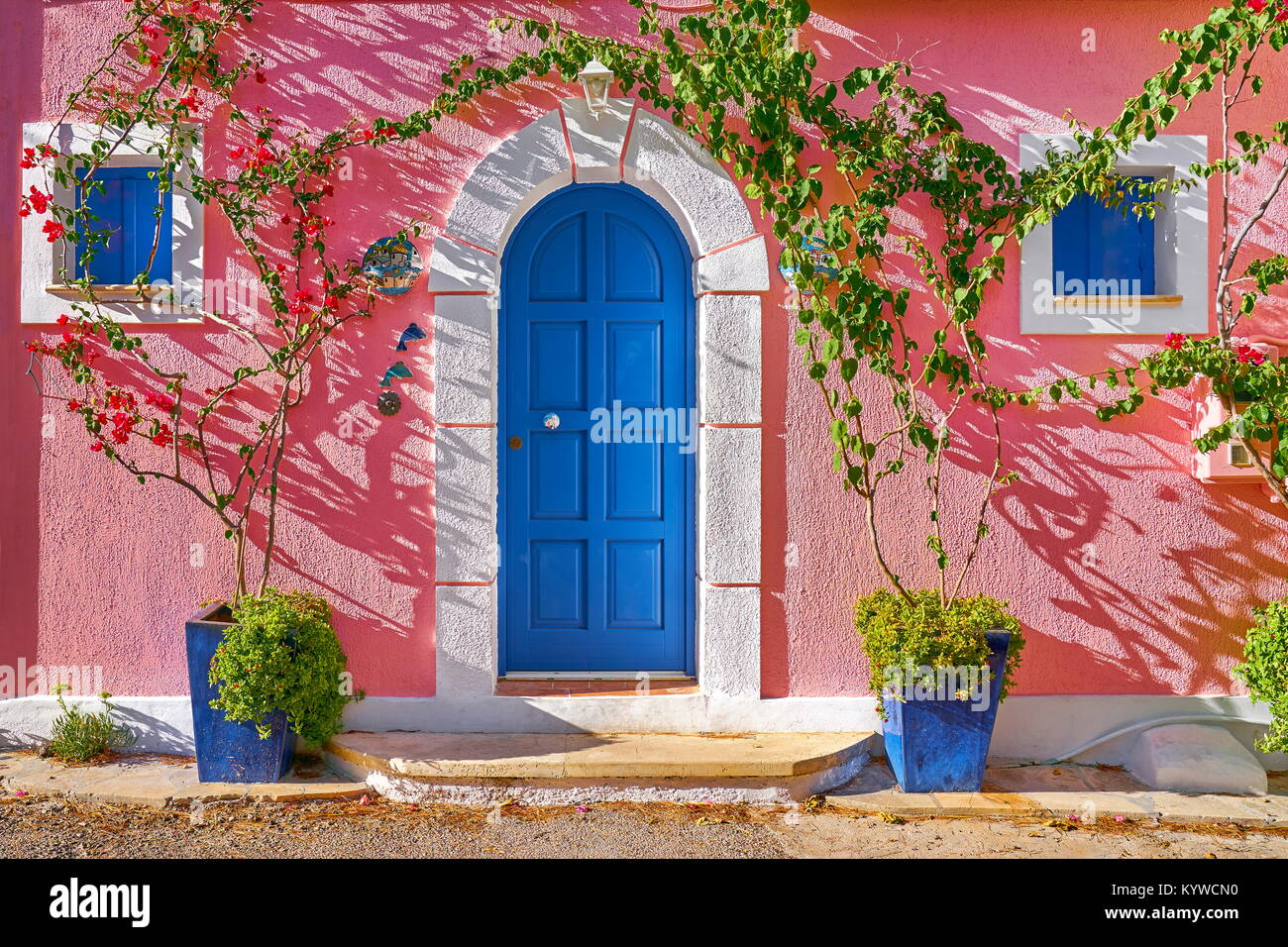 Maison traditionnelle grecque, village d'Assos, l'île de Céphalonie, Grèce Banque D'Images