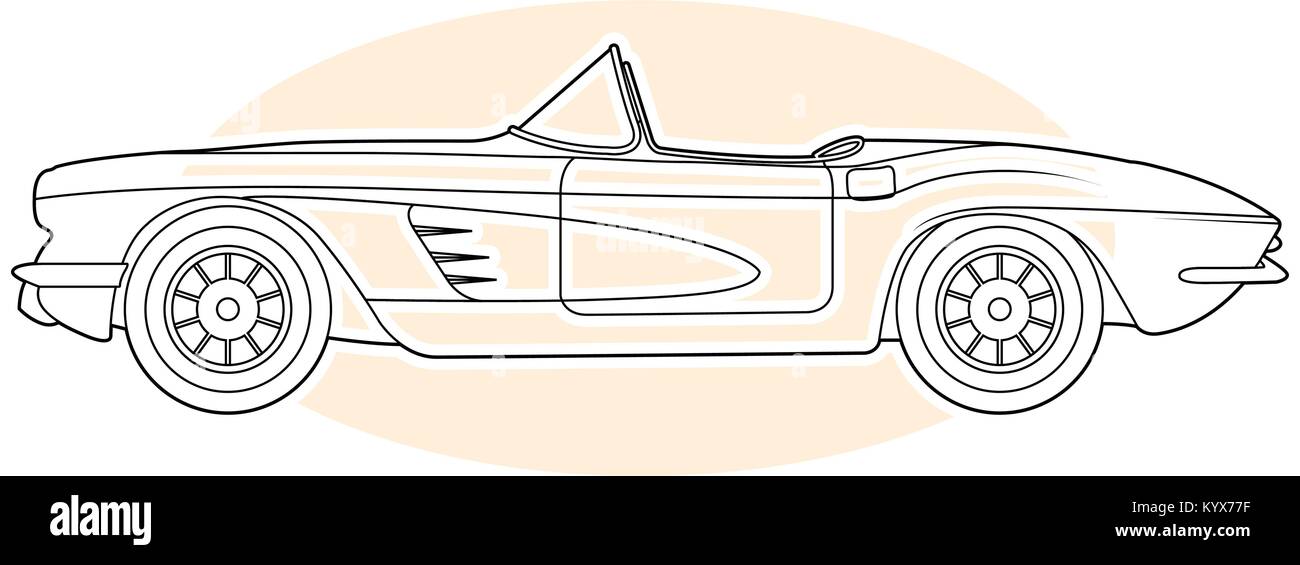Voiture de sport - Retro Vintage cabrio cabriolet, side view Illustration de Vecteur