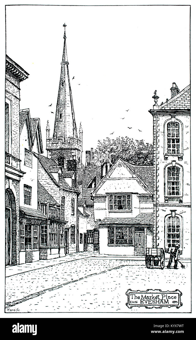 Place du marché, Evesham, illustration, par E H nouveau, à partir de 1893 Le Studio un magazine illustré de fines et arts appliqués Banque D'Images