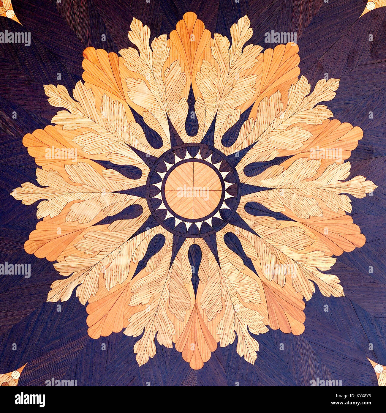 Planche de bois avec un thème floral peint sur elle. Banque D'Images