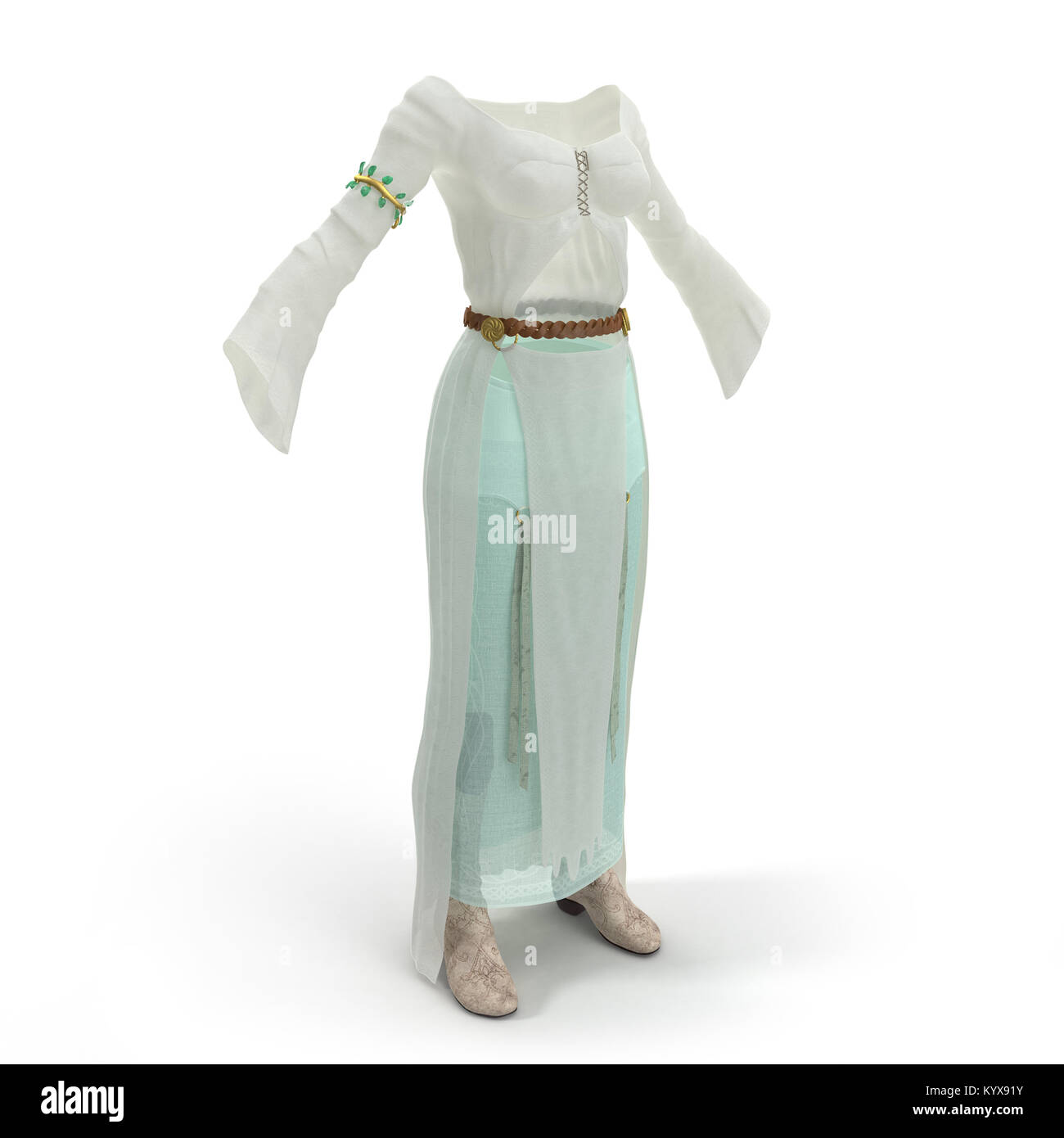 Femme Vêtements Médiévaux isolé sur blanc. 3D illustration Banque D'Images