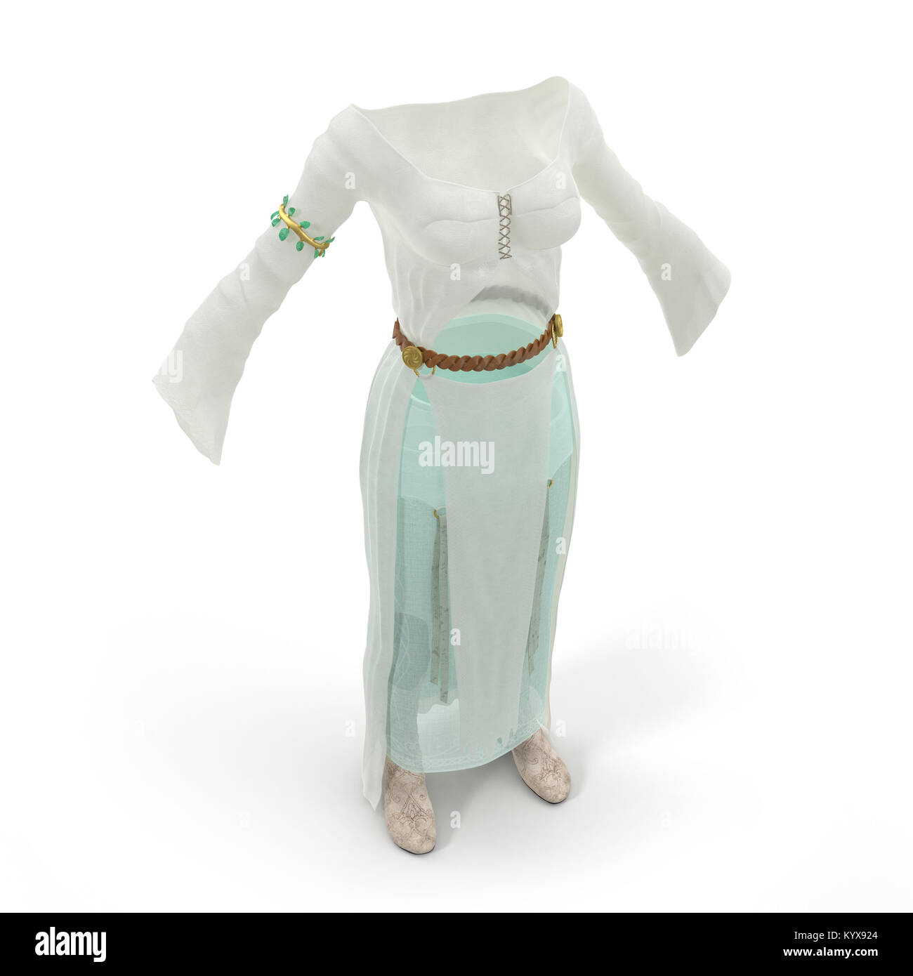 Femme Vêtements Médiévaux isolé sur blanc. 3D illustration Banque D'Images